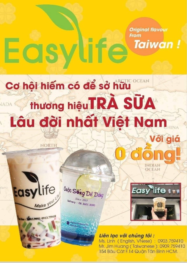 Nhượng quyền 0 đồng thương hiệu trà sữa Easylife